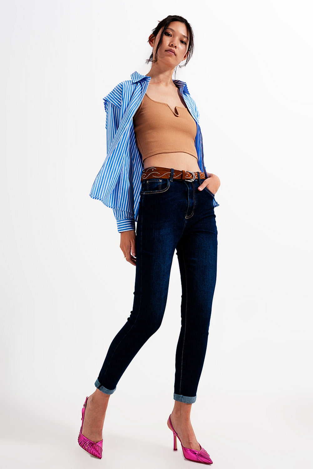 Jean skinny Bleu foncé délavé