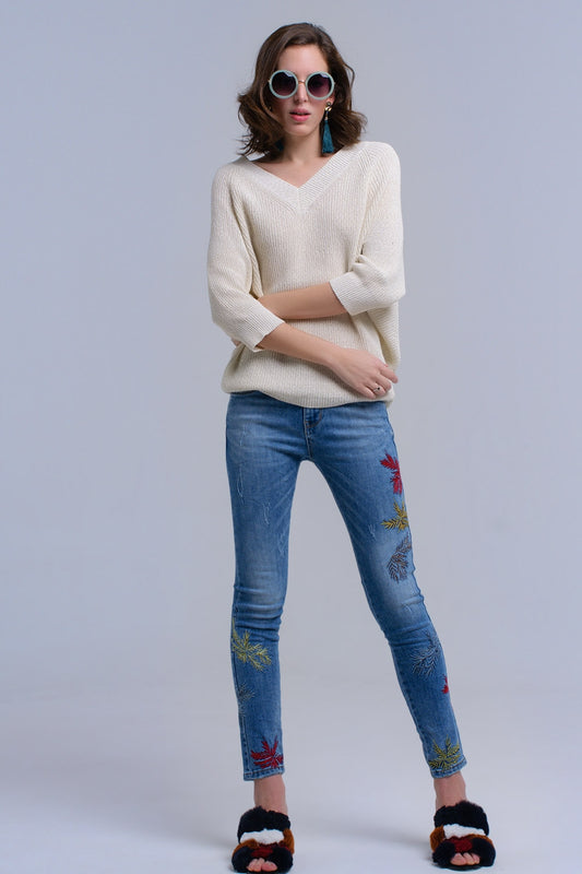 Q2 Jean skinny brodé