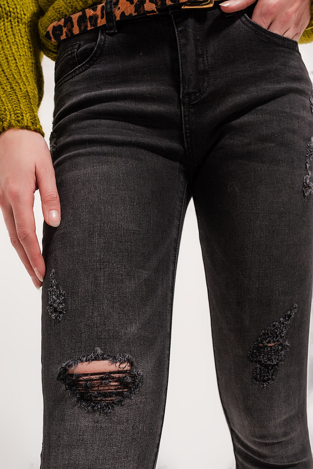 Jean skinny coupe classique effet vieilli Denim gris