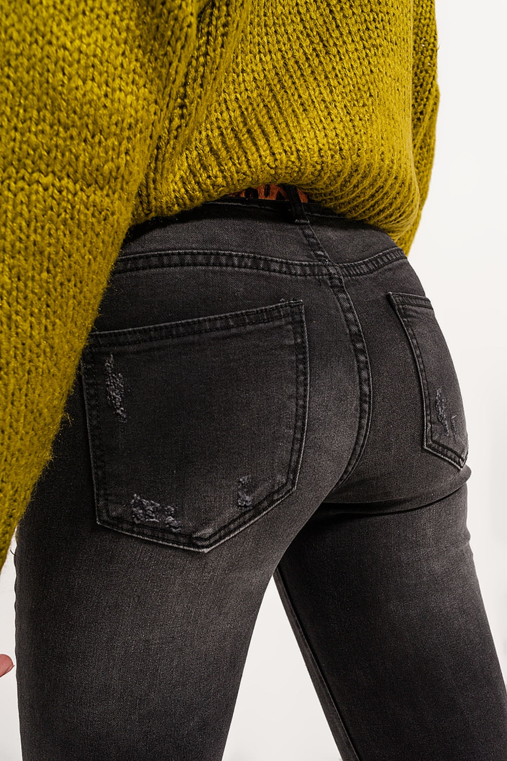 Jean skinny coupe classique effet vieilli Denim gris