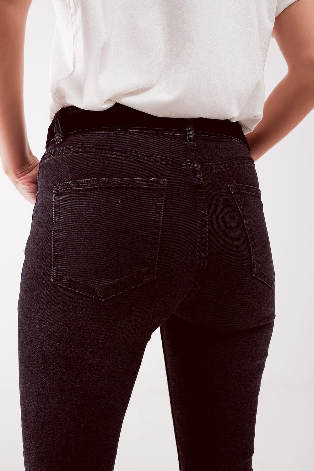 Jean skinny déchiré à taille haute Noir