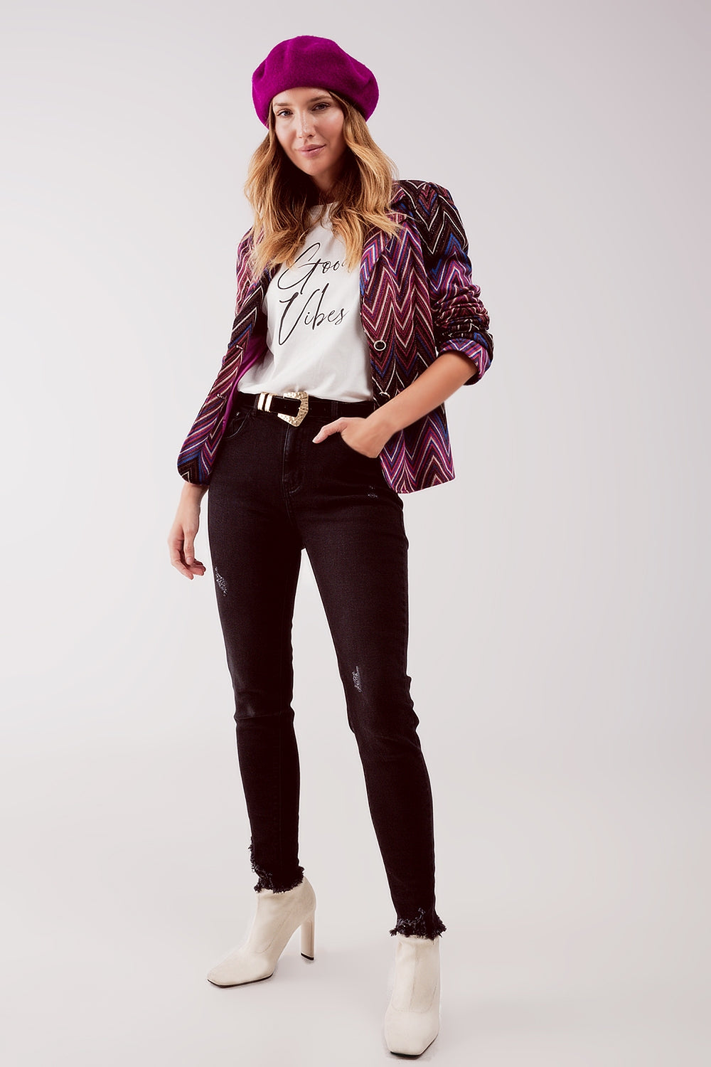 Jean skinny déchiré à taille haute Noir