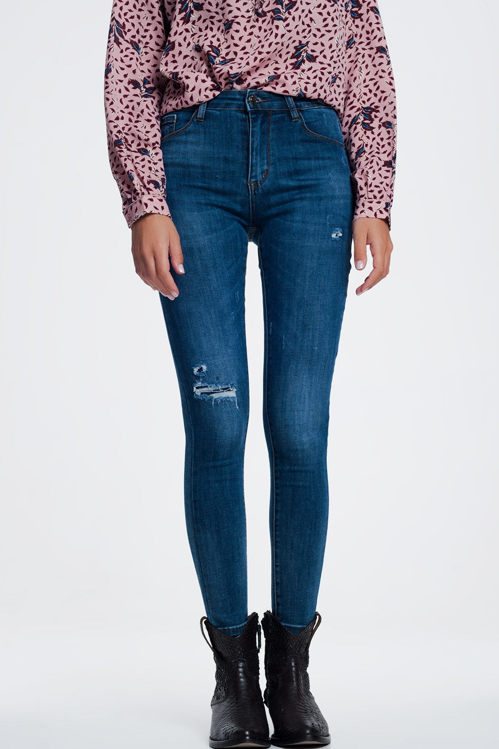 Q2 Jean skinny déchiré Bleu