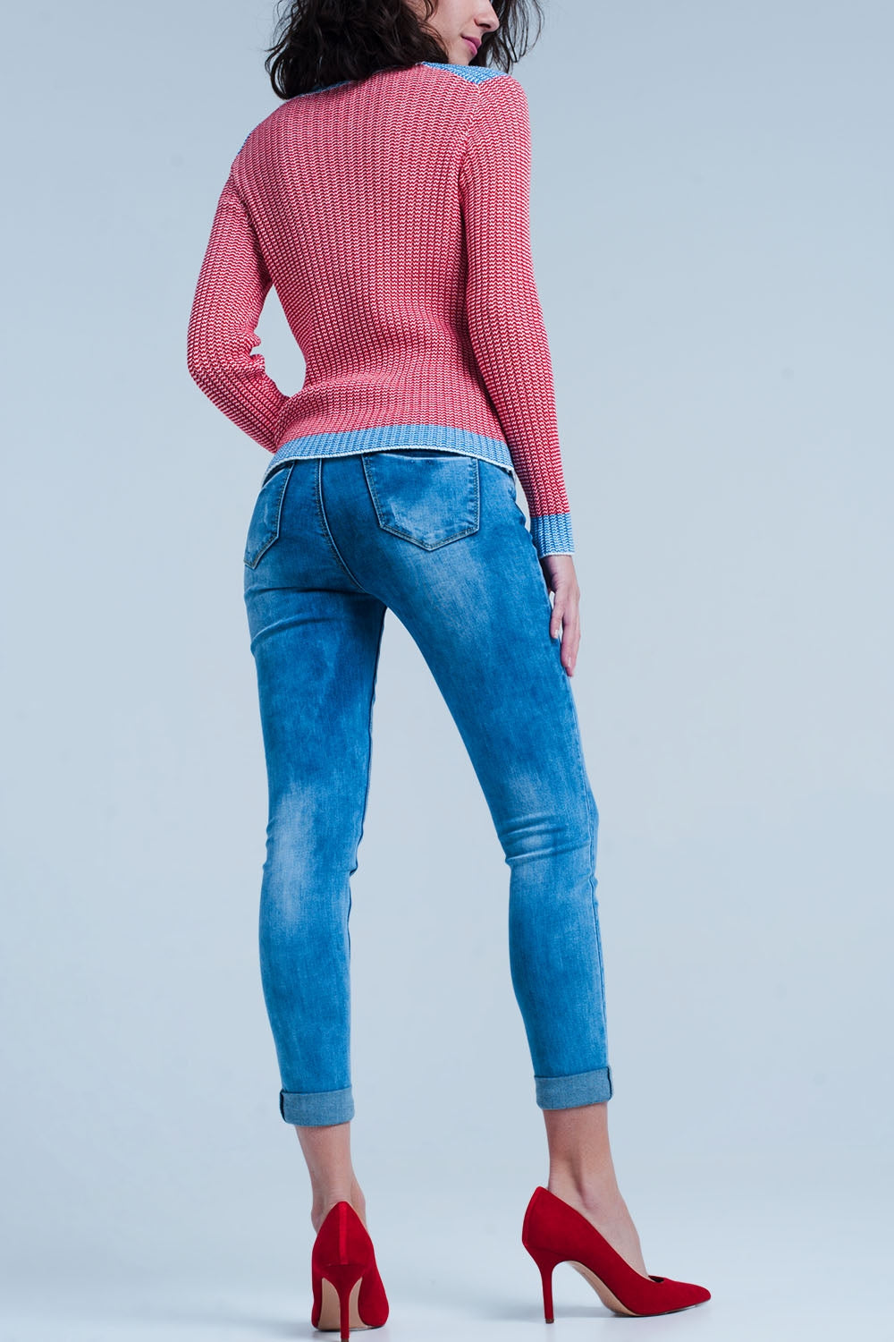 Jean skinny délavé avec motif léopard