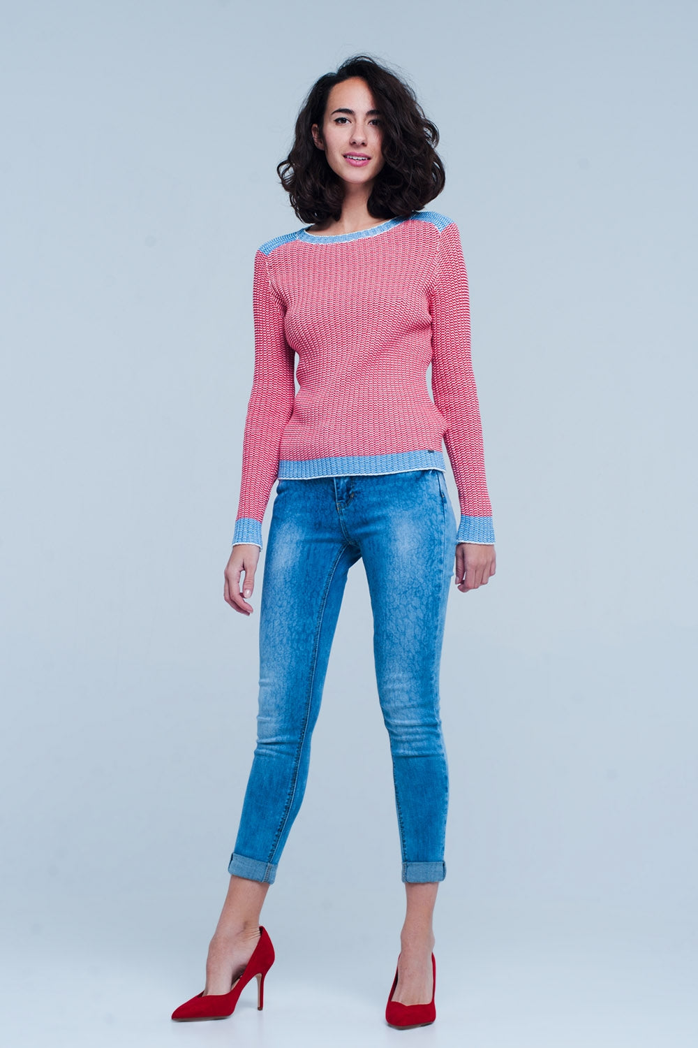 Jean skinny délavé avec motif léopard
