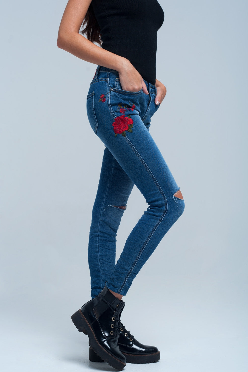 Jean Skinny denim brodé