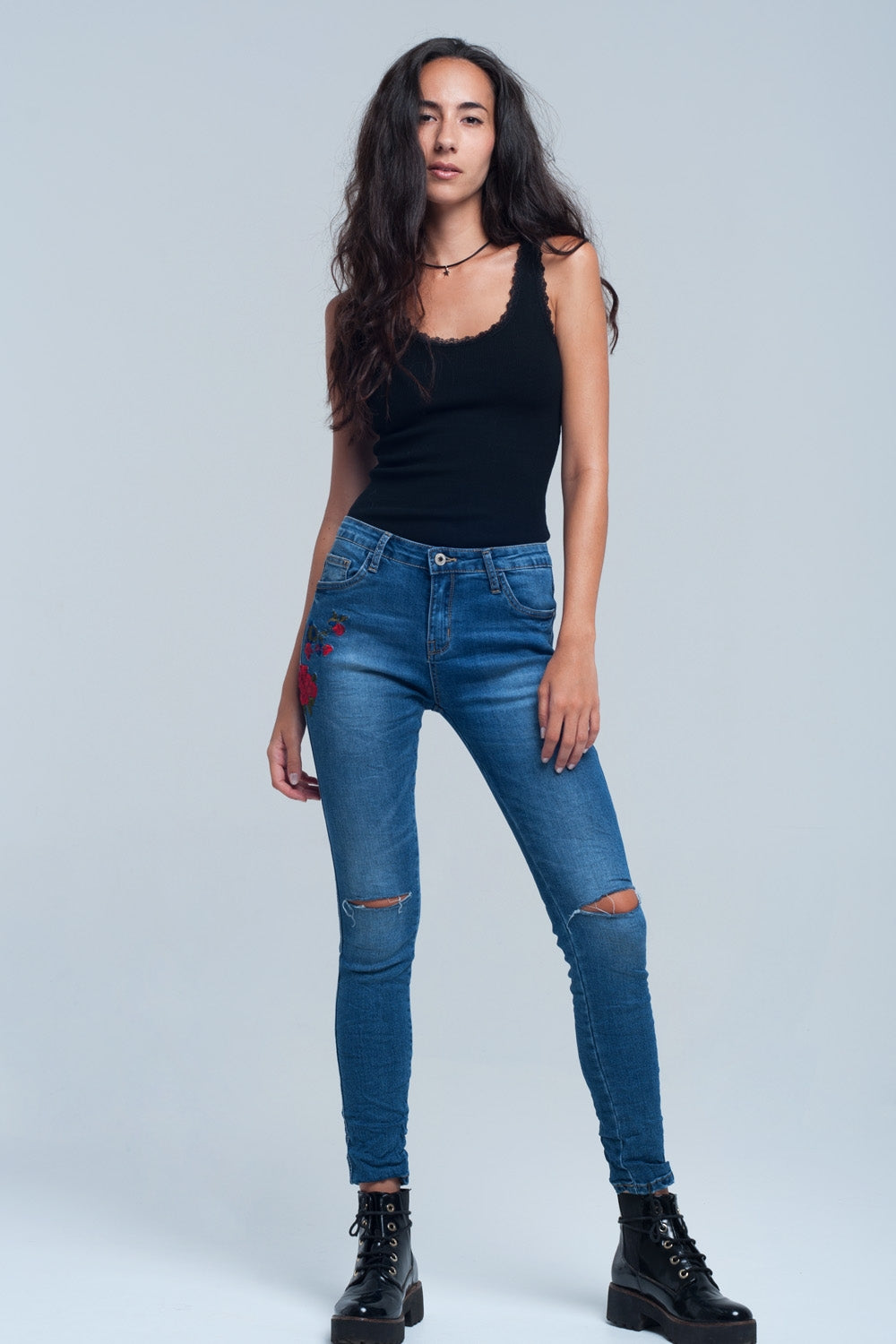 Jean Skinny denim brodé