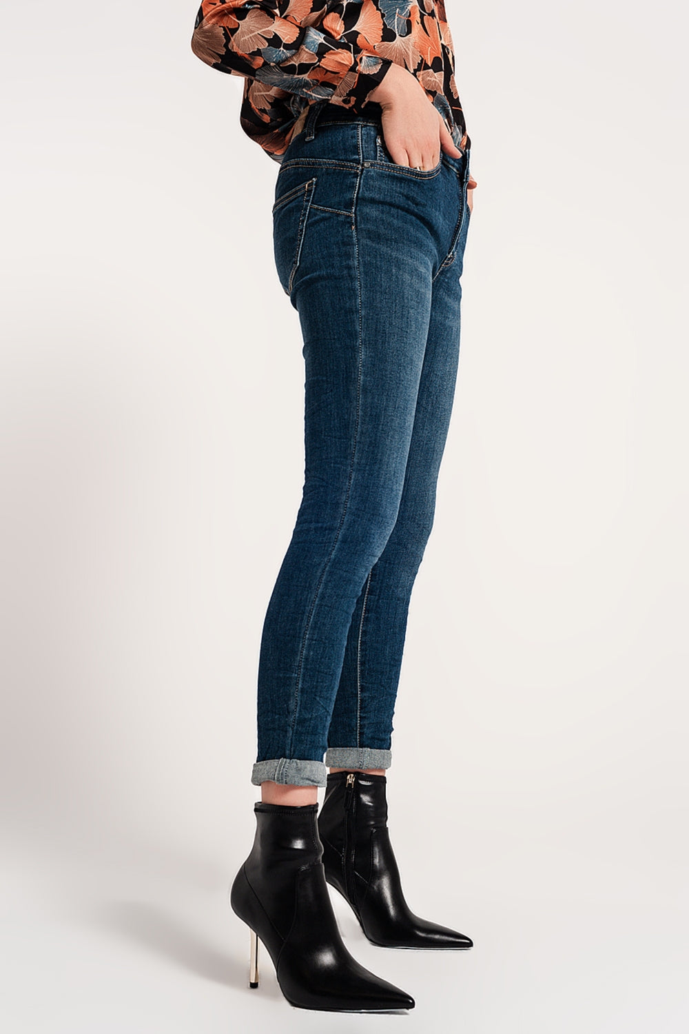 Jean skinny effet push up Bleu délavé moyen