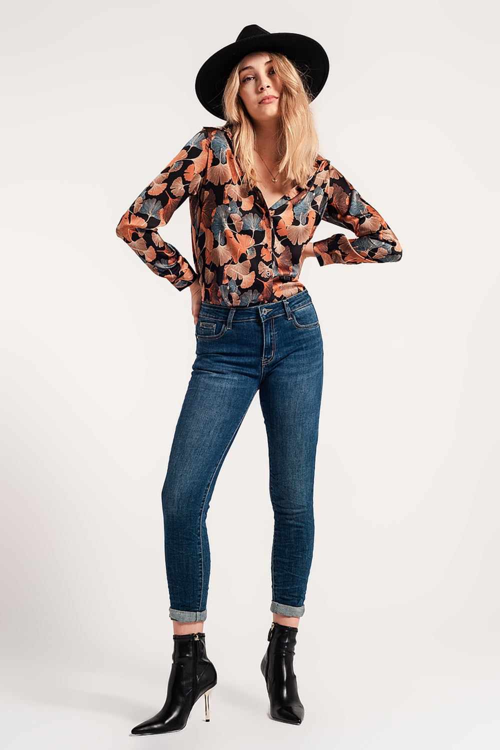 Jean skinny effet push up Bleu délavé moyen