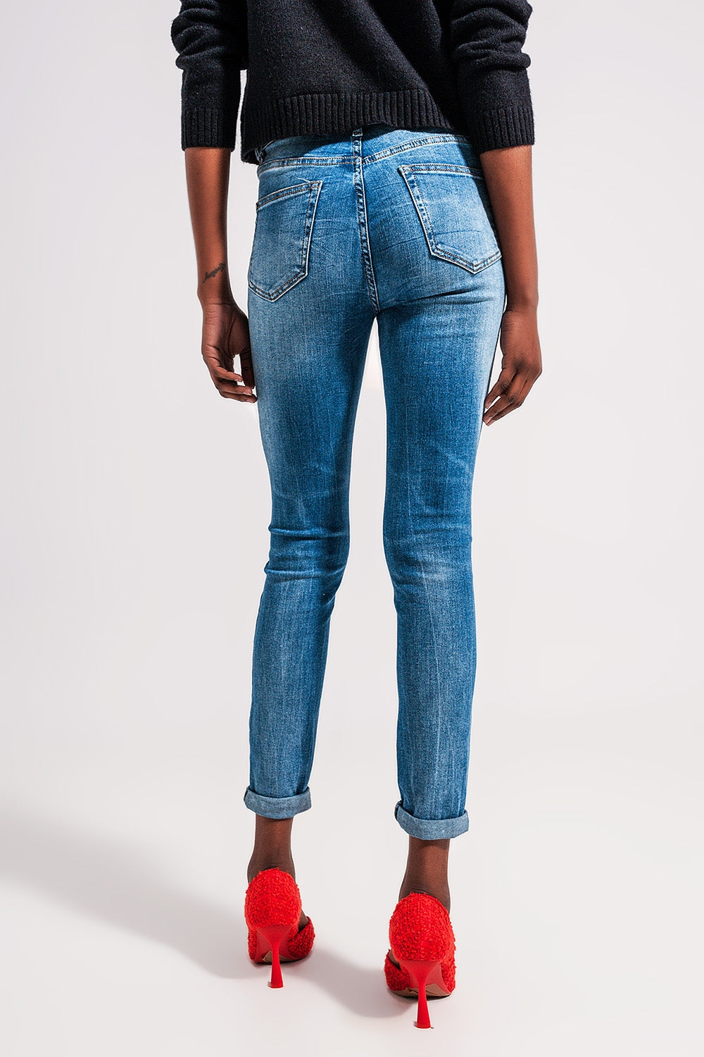 Jean skinny en coton elastic Bleu délavé moyen