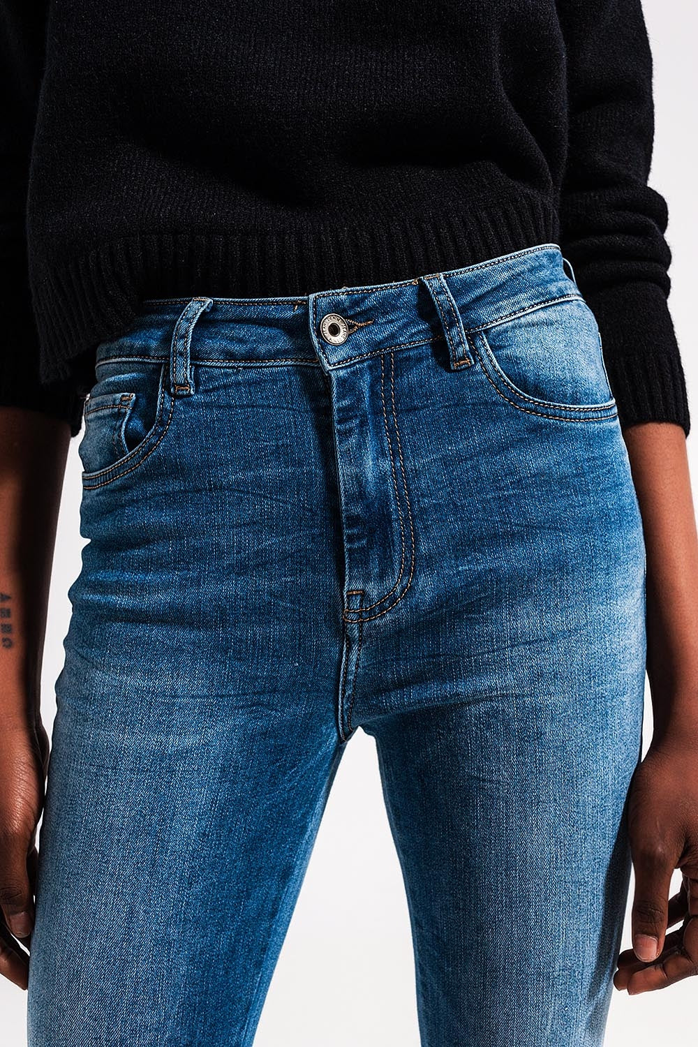 Jean skinny en coton elastic Bleu délavé moyen