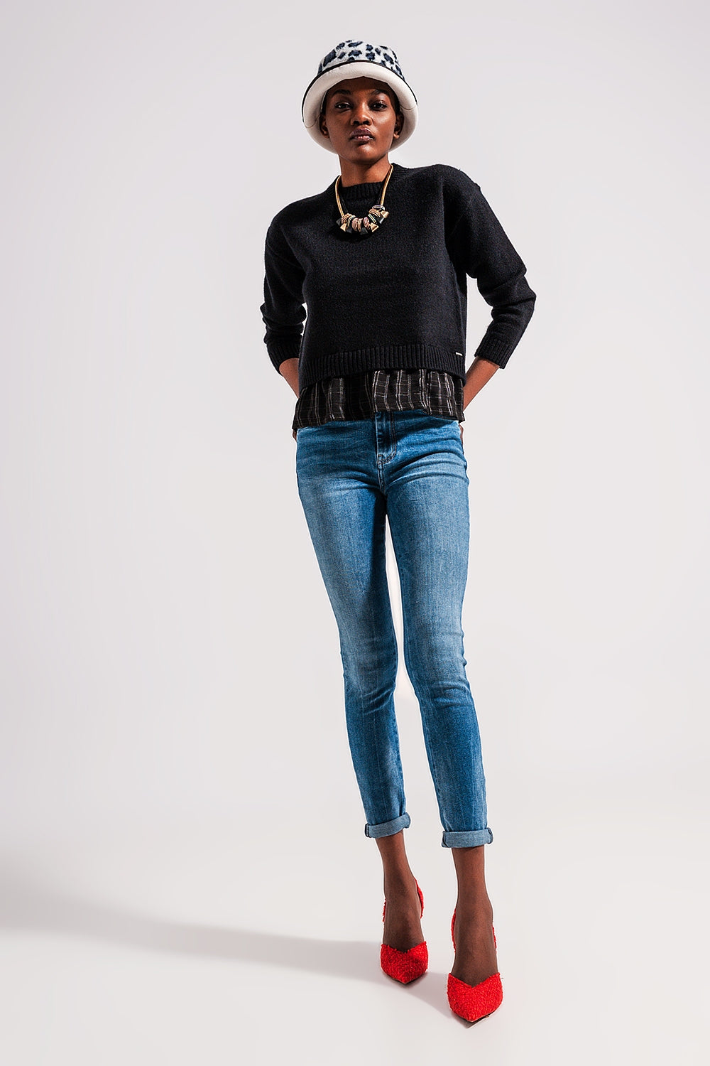 Jean skinny en coton elastic Bleu délavé moyen