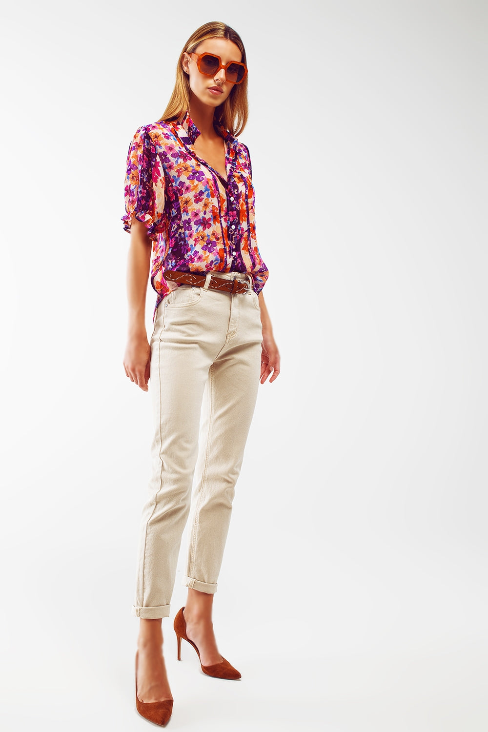 Jean skinny en coton extensible beige