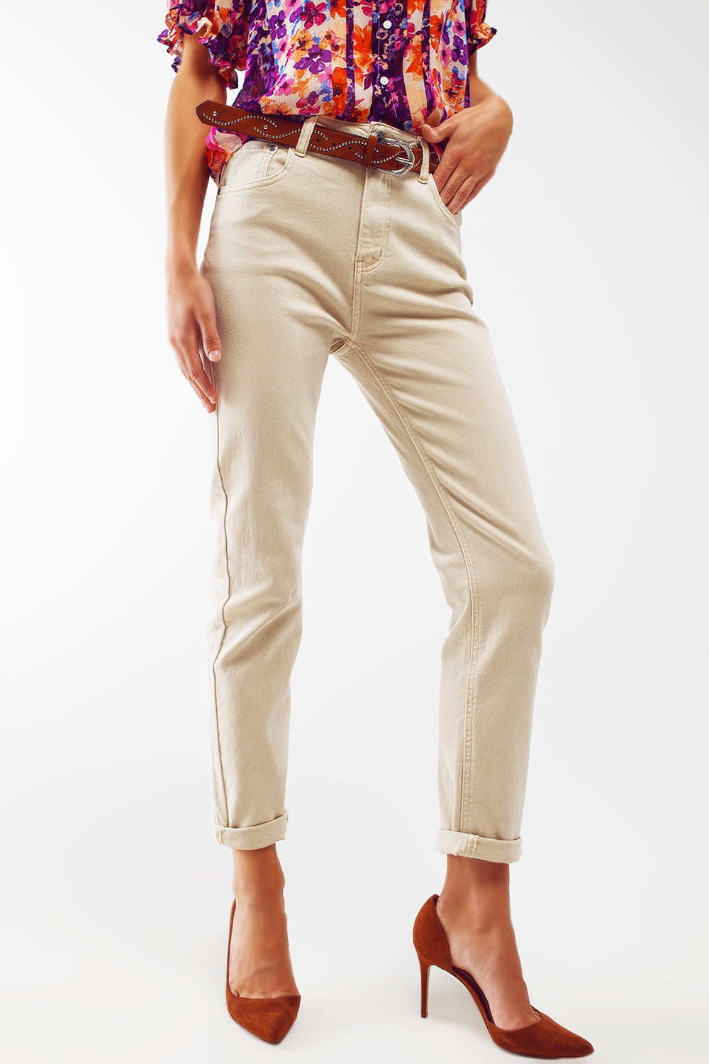 Jean skinny en coton extensible beige