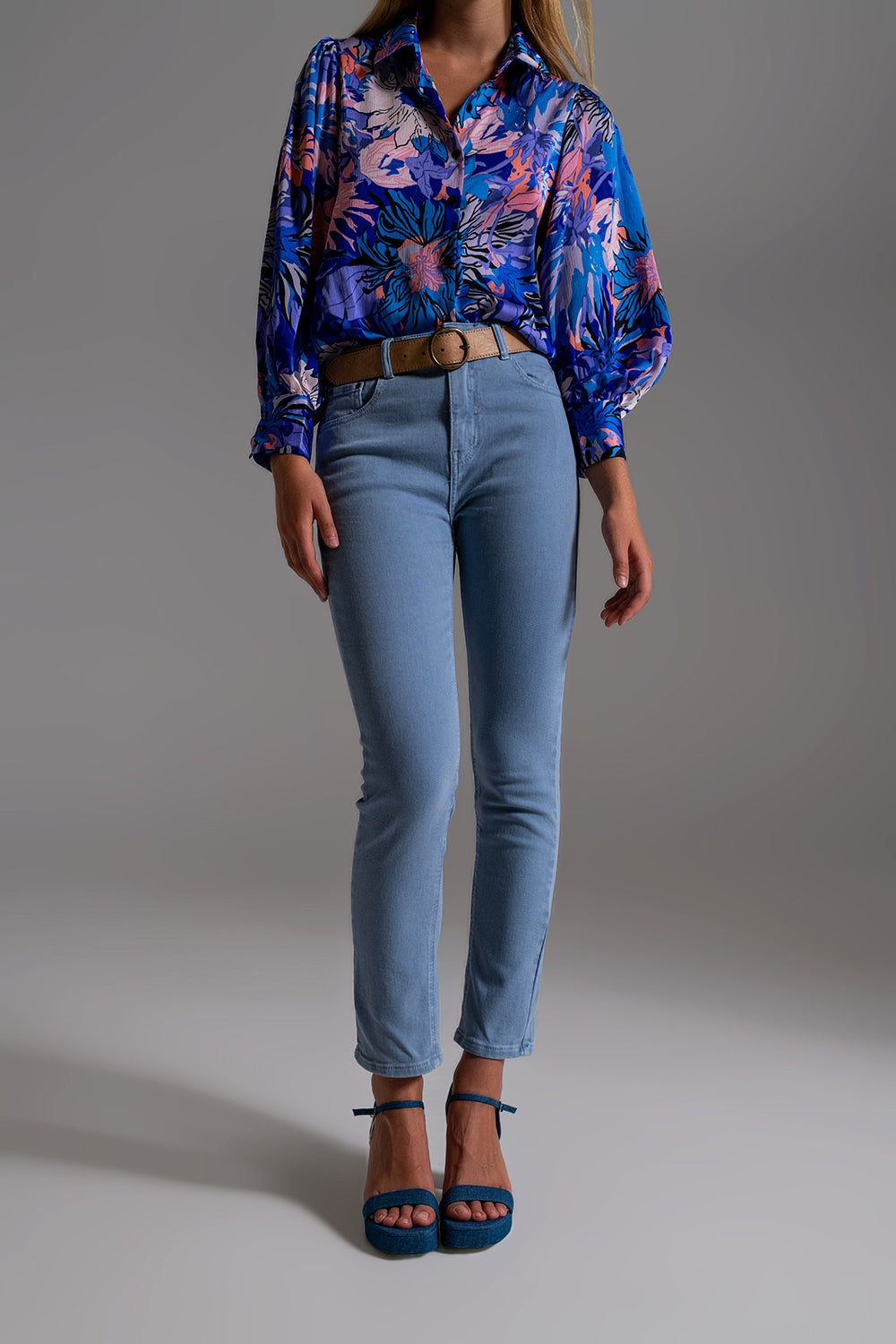 Jean skinny en coton extensible bleu