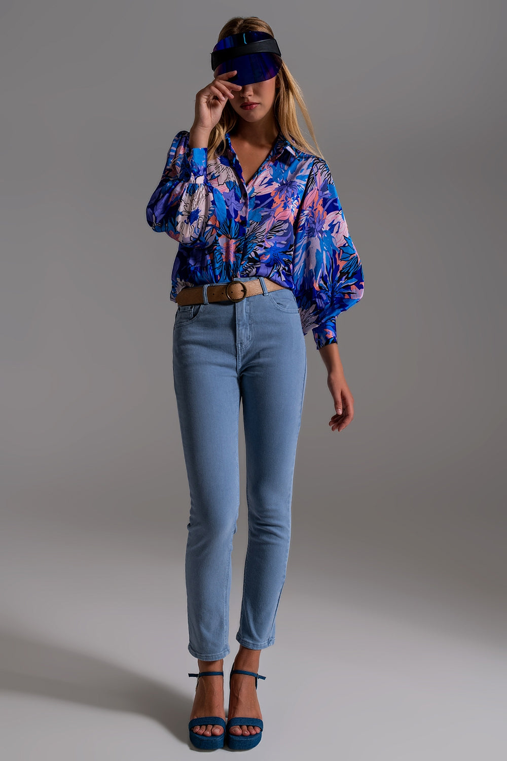 Jean skinny en coton extensible bleu