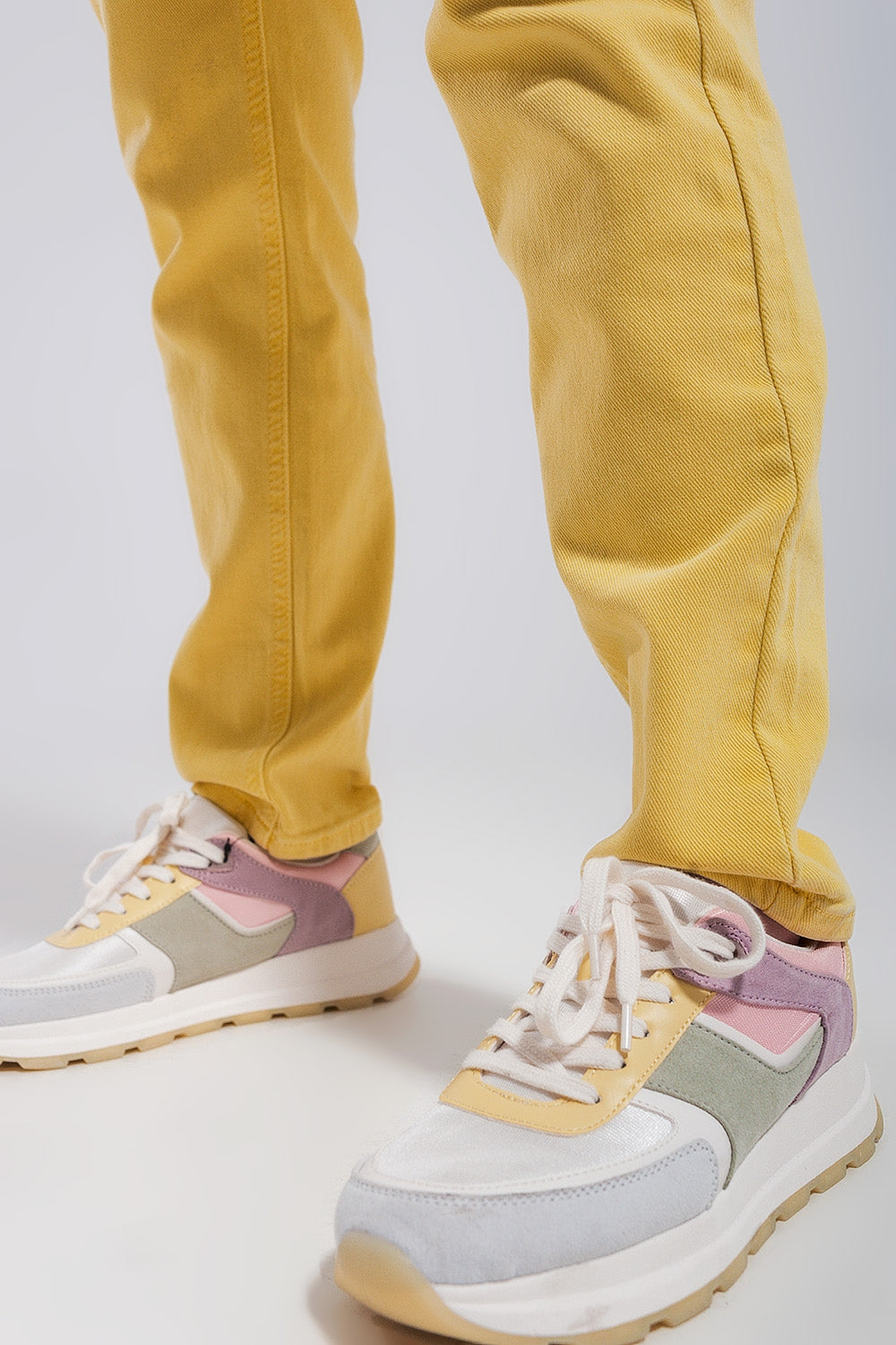 Jean skinny en coton extensible jaune
