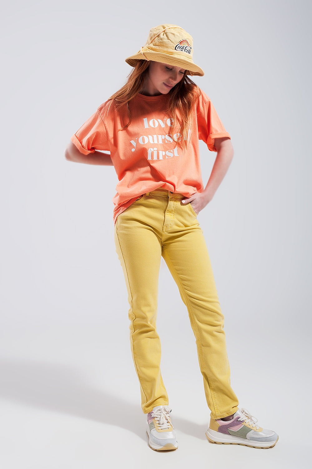 Jean skinny en coton extensible jaune