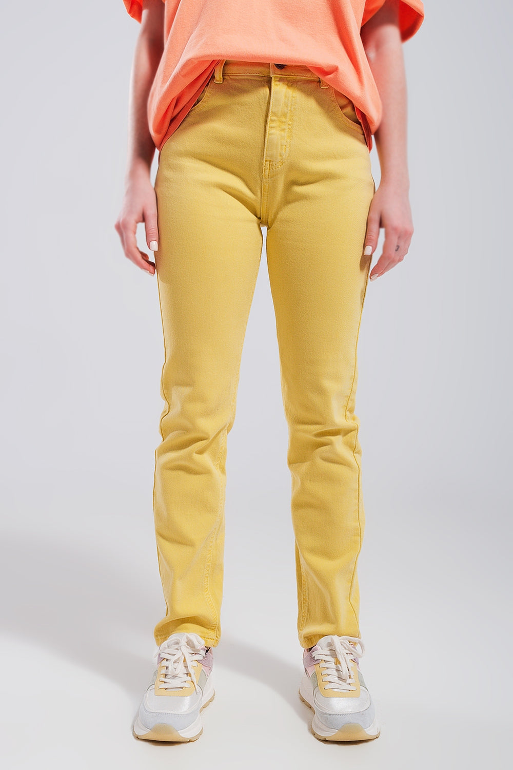 Jean skinny en coton extensible jaune