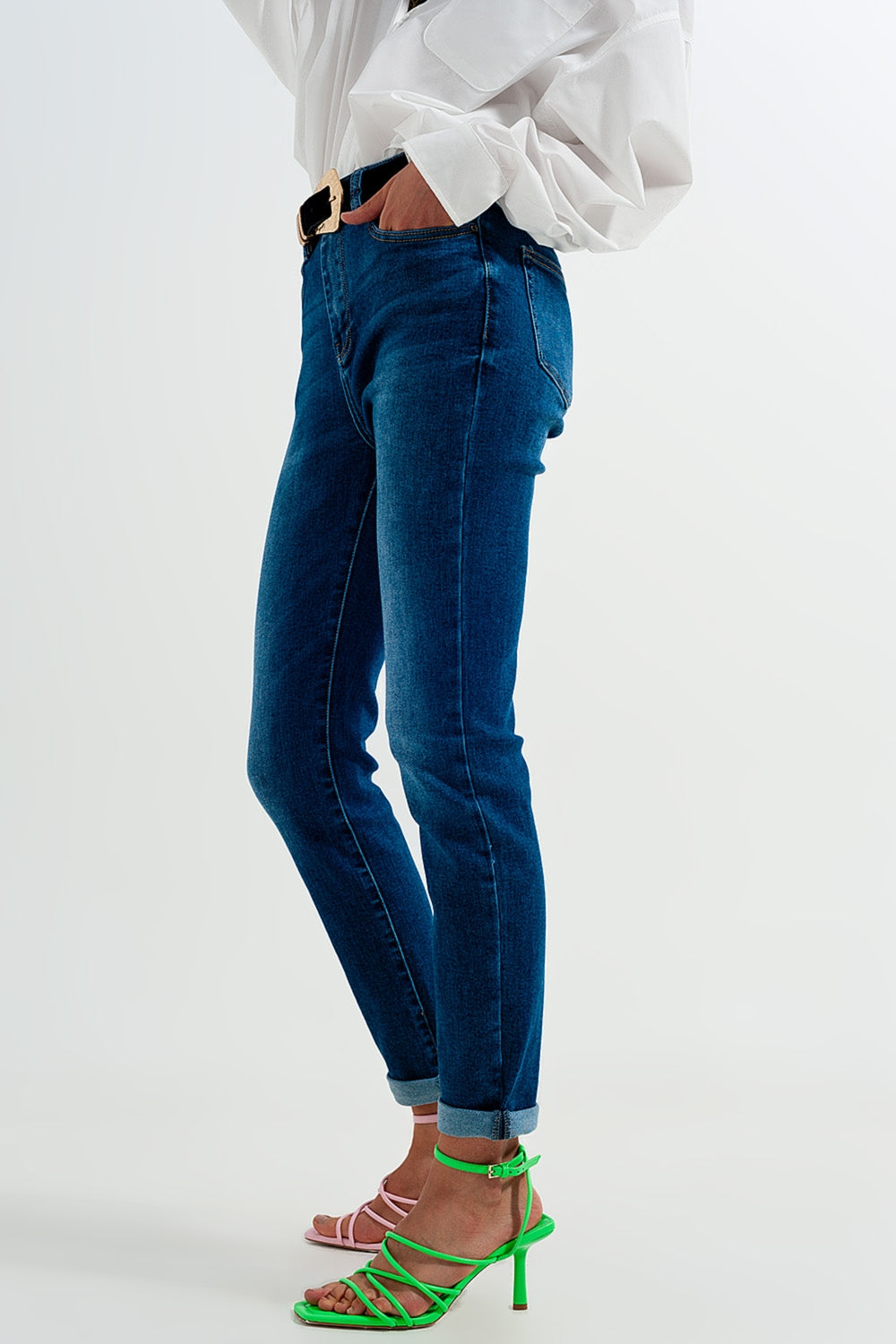 Jean skinny en coton mélangé Bleu
