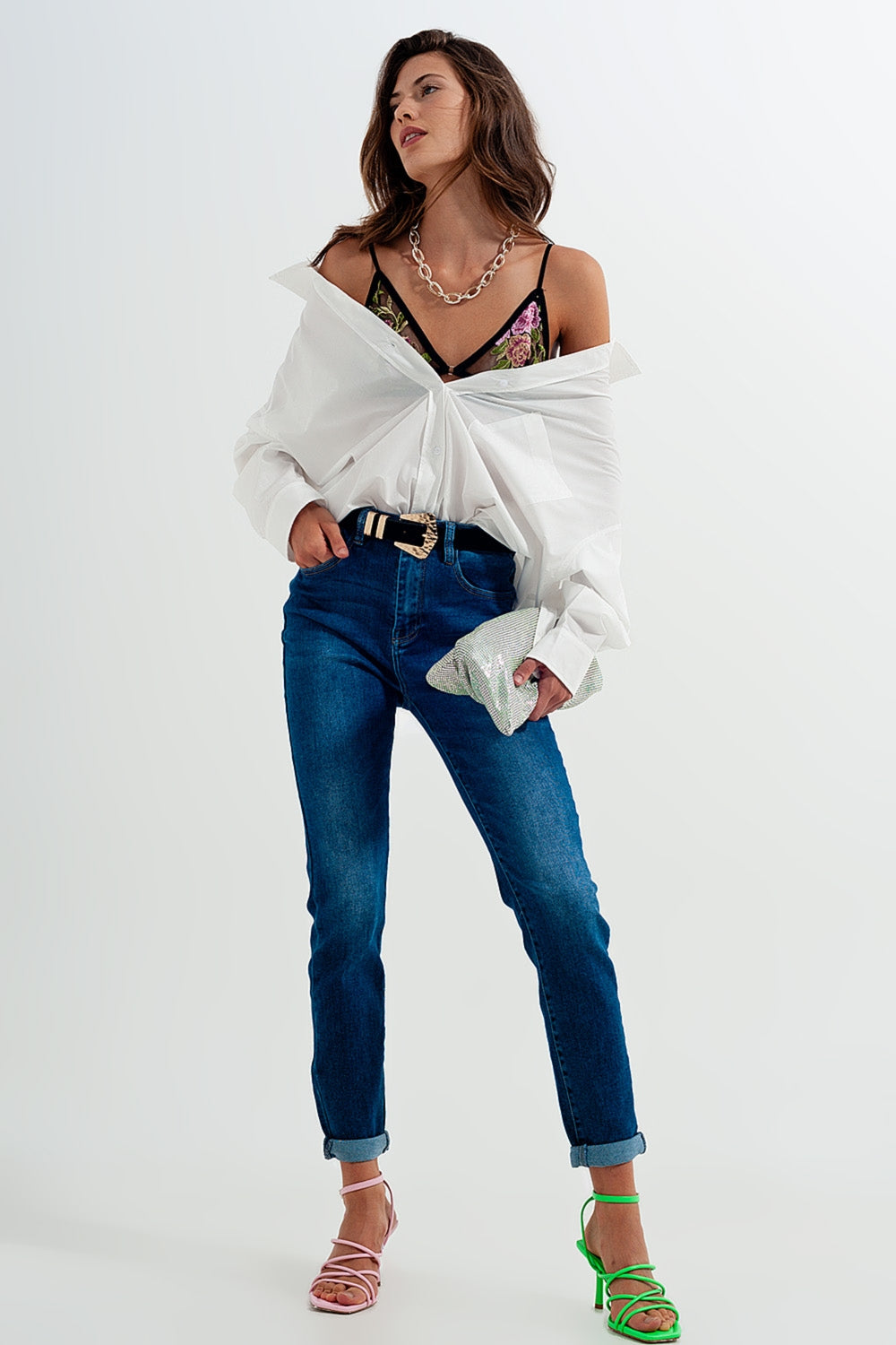 Jean skinny en coton mélangé Bleu