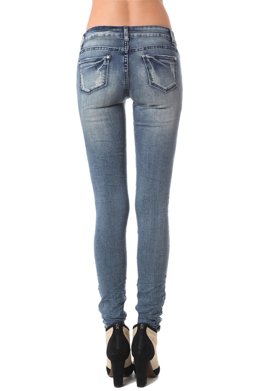 Jean skinny en délavage bleu moyen avec découleurations légères