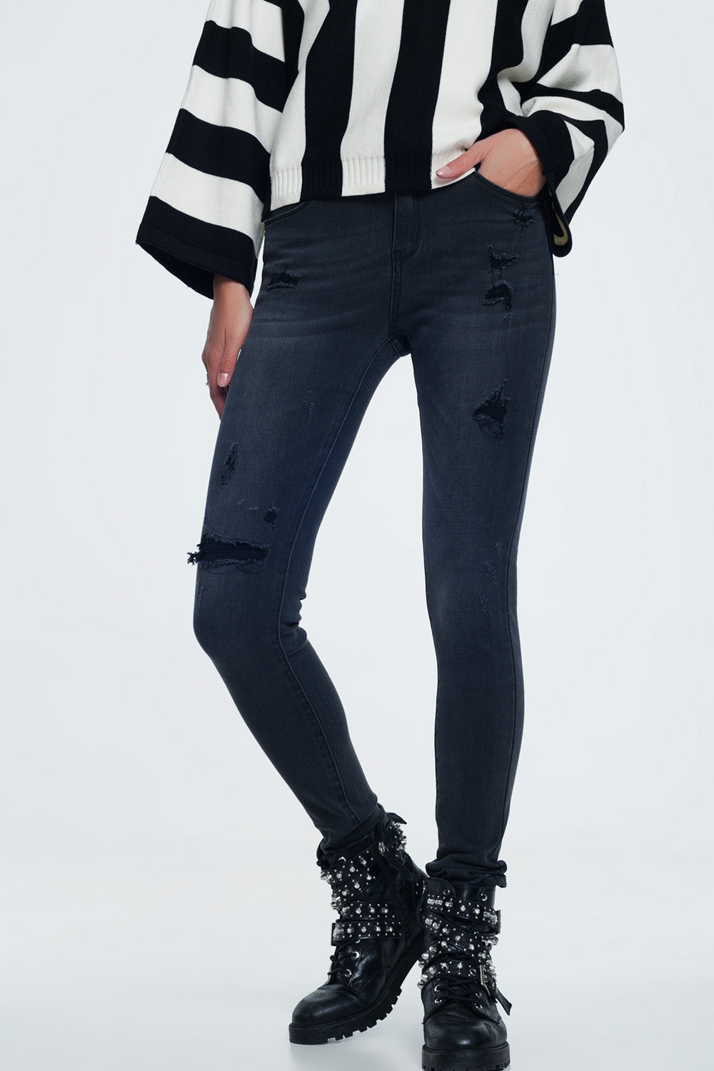 Jean skinny en détresse noir