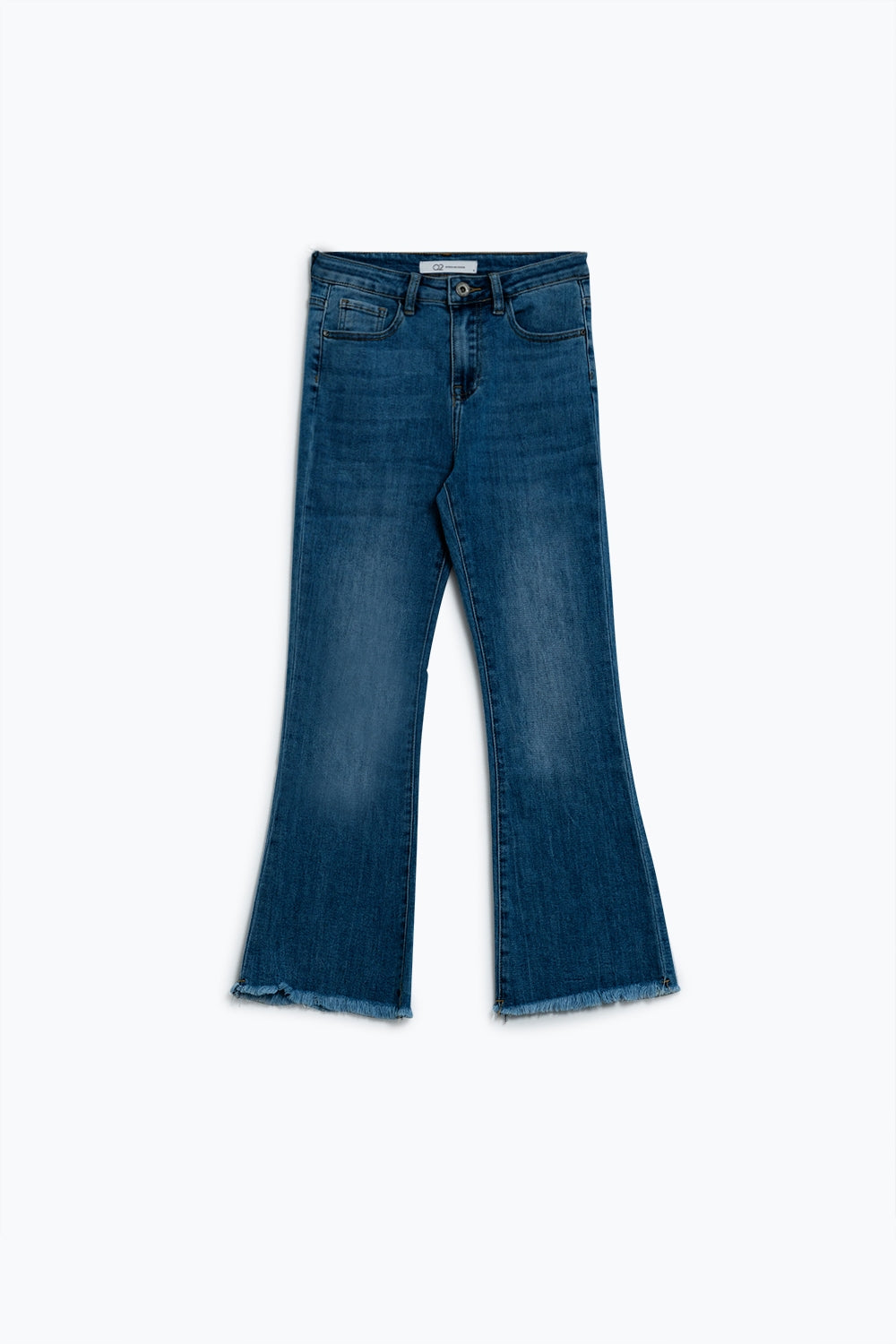 Jean skinny évasé à bord brut délavage moyen