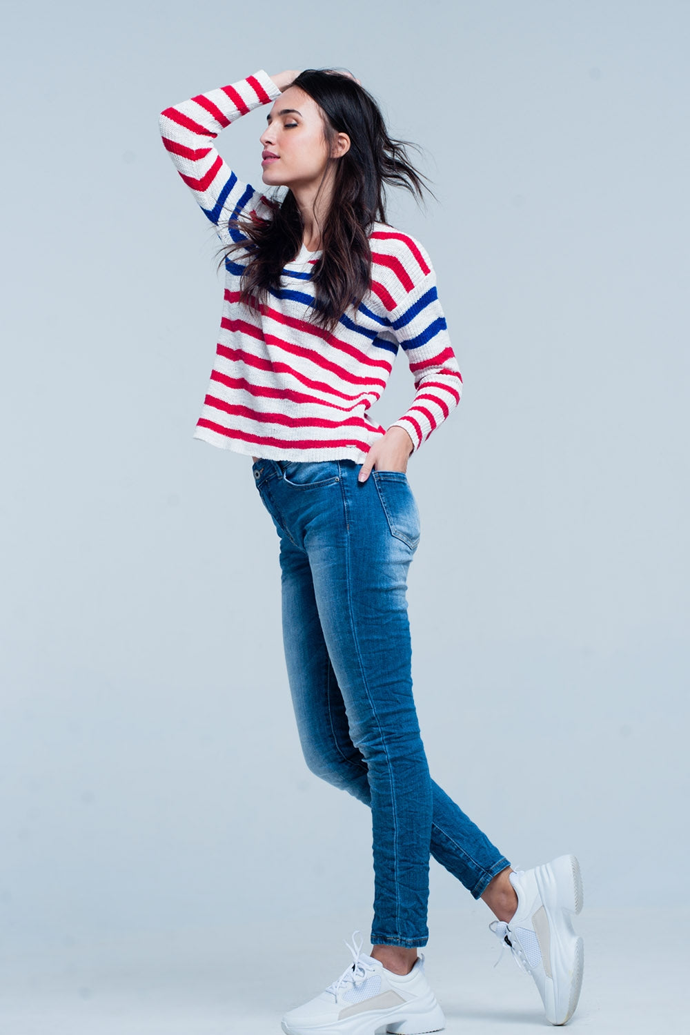 Jean skinny froissé délavé