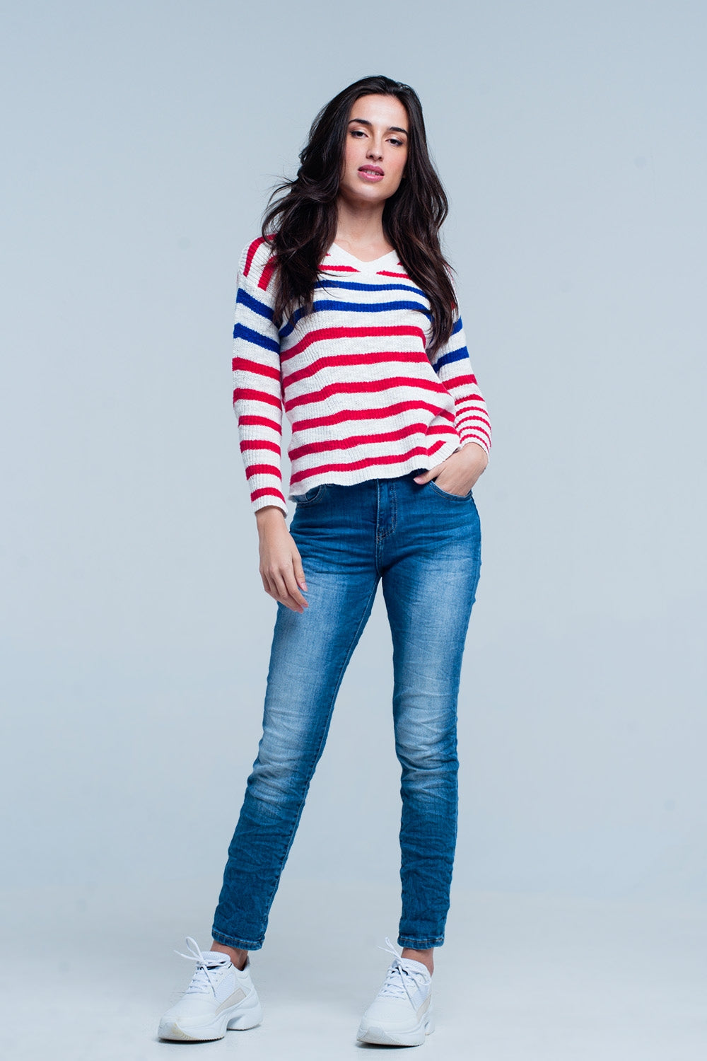 Jean skinny froissé délavé