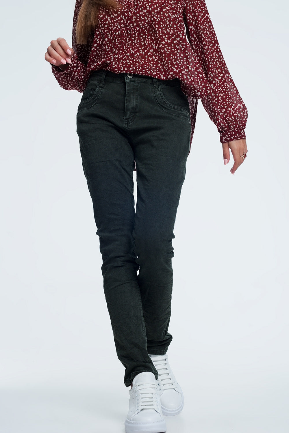 jean skinny khaki avec entrejambe bas