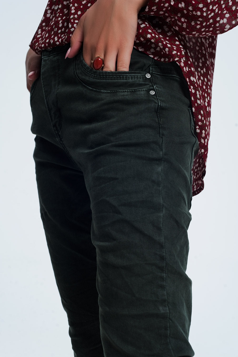 jean skinny khaki avec entrejambe bas