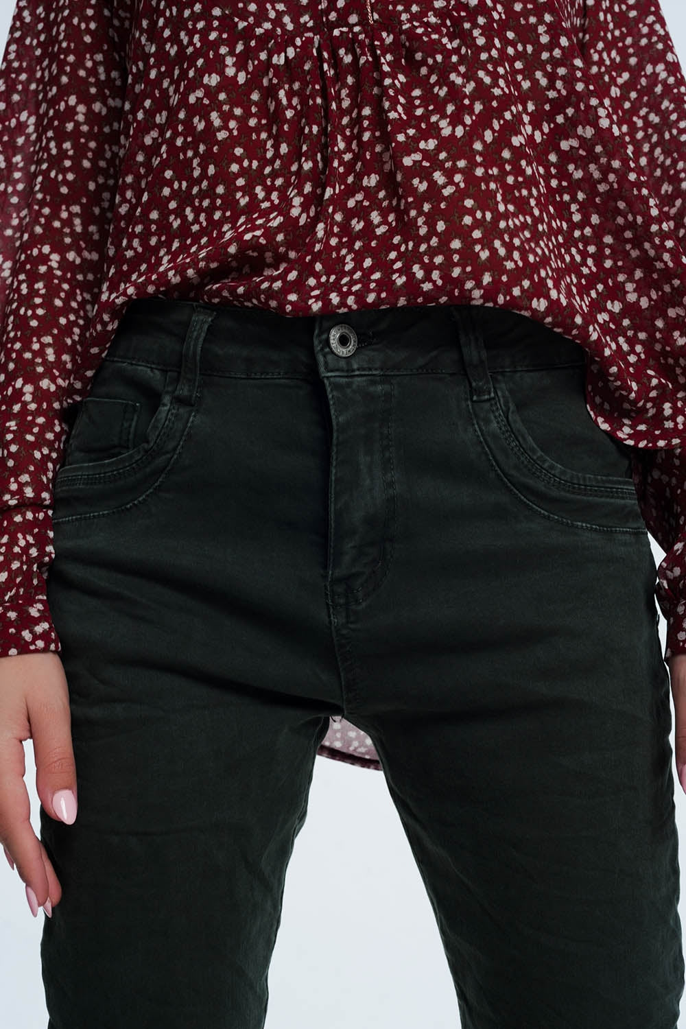 jean skinny khaki avec entrejambe bas