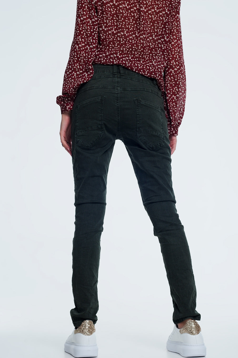 jean skinny khaki avec entrejambe bas