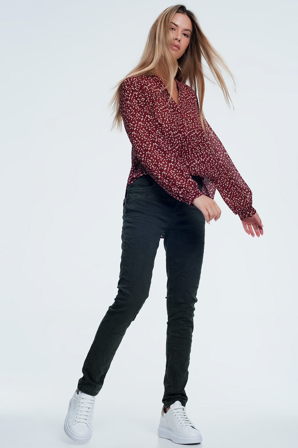 jean skinny khaki avec entrejambe bas
