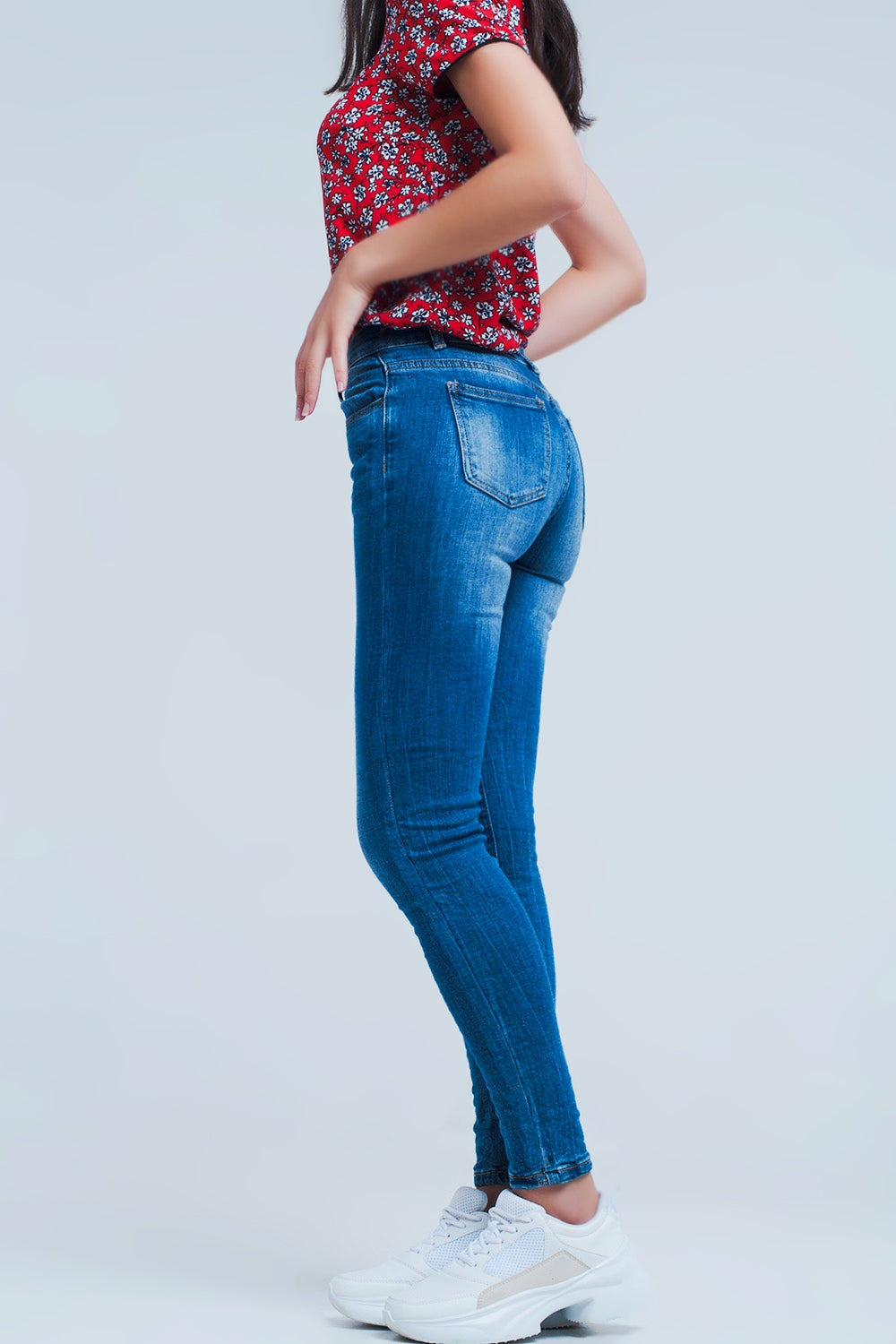 Jean skinny Mi-délavé