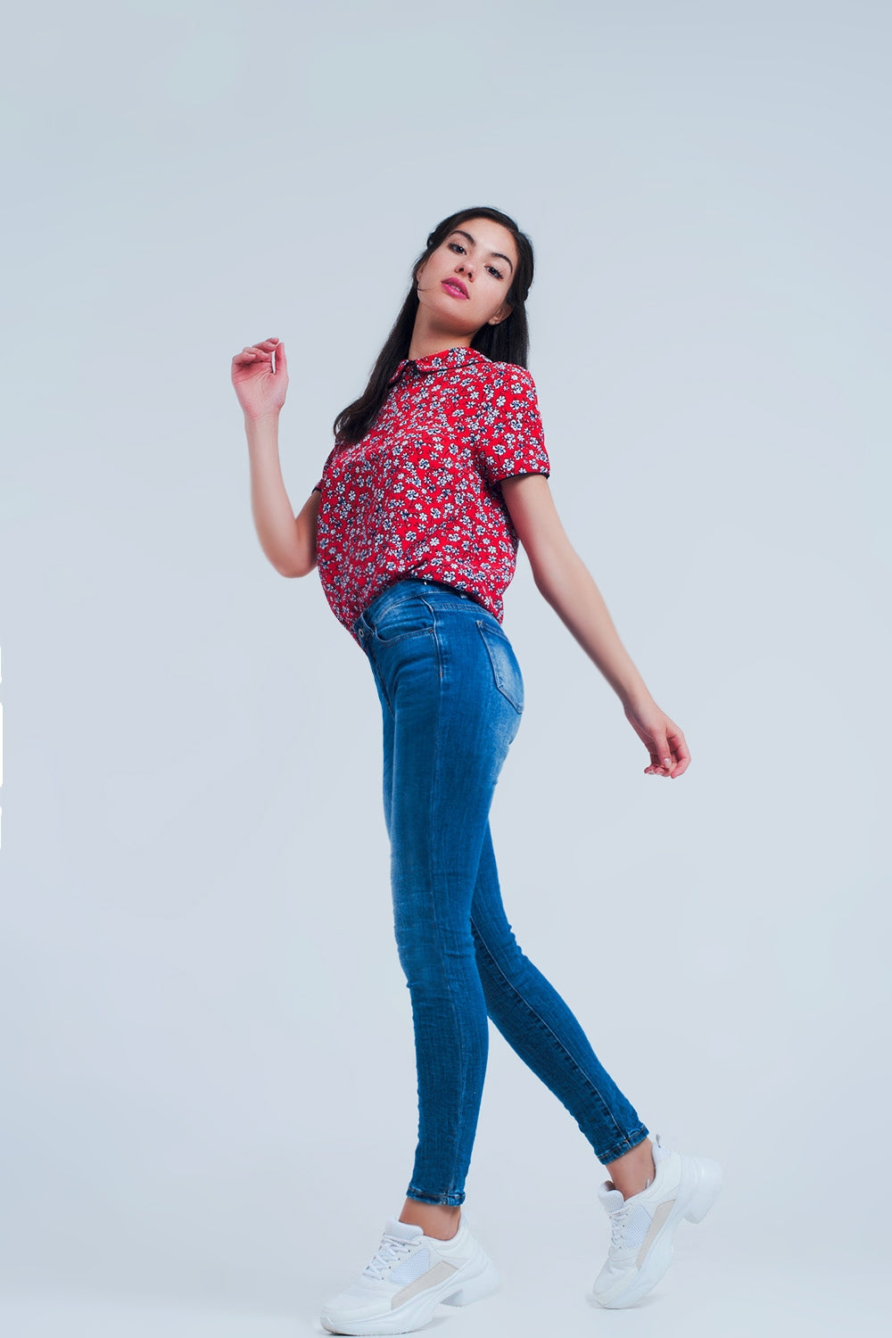 Jean skinny Mi-délavé