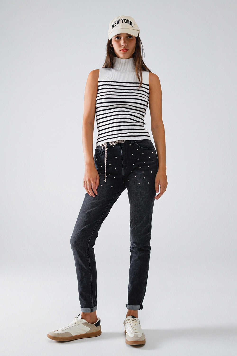 Jean skinny noir avec strass