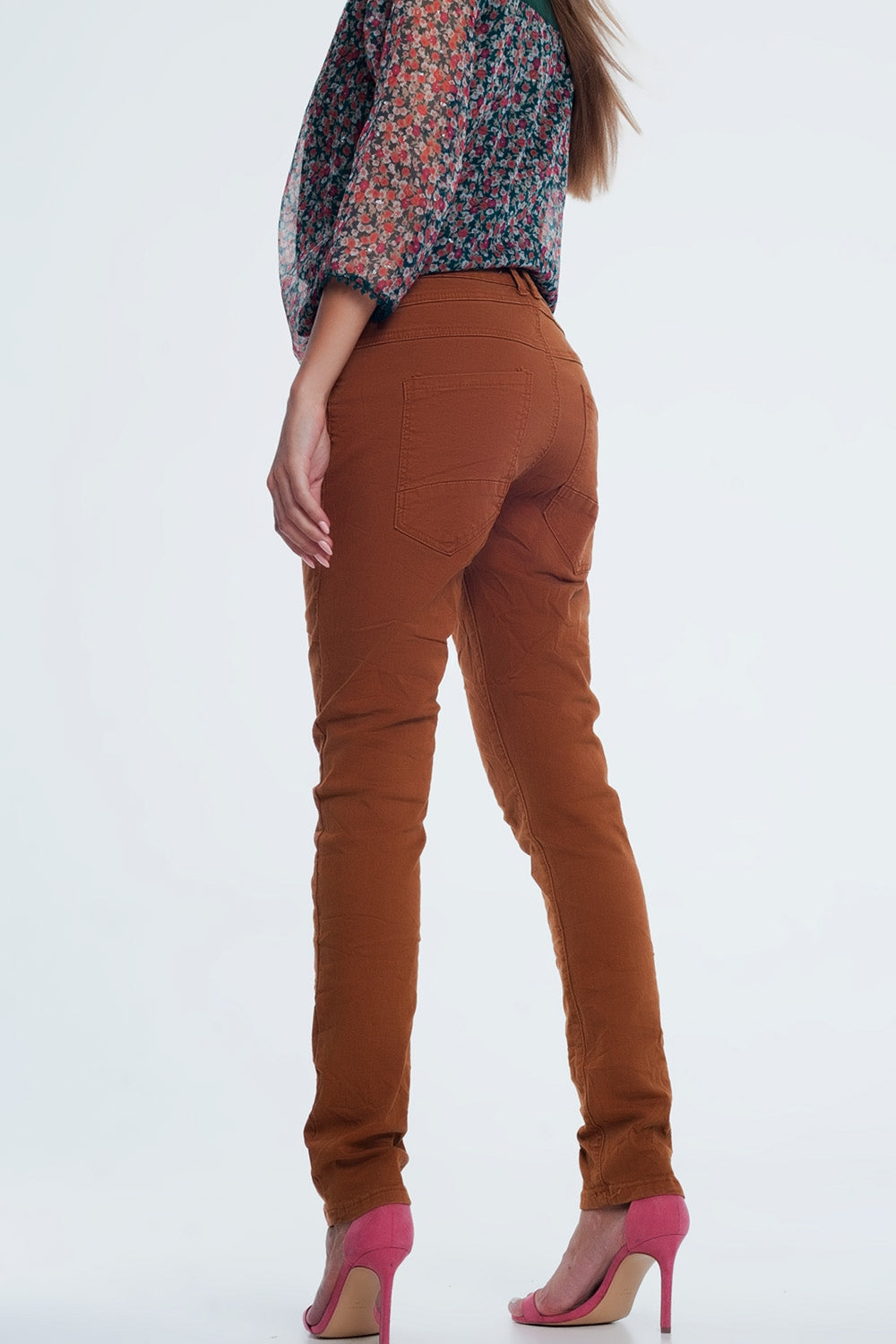 jean skinny orange avec entrejambe bas