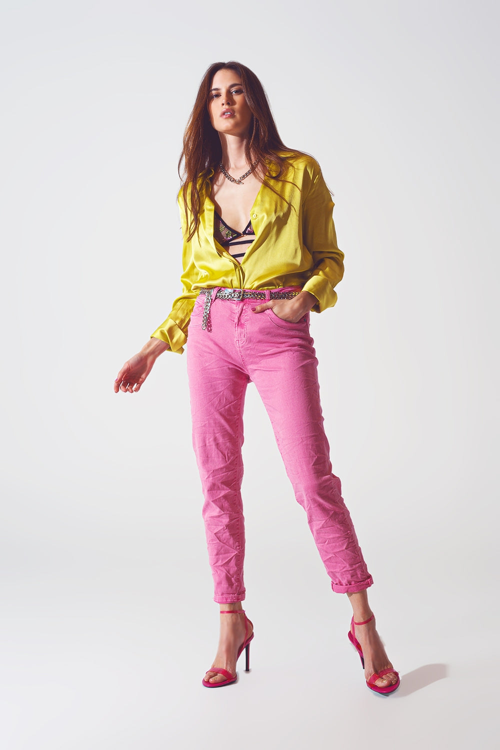 Jean skinny rose froissé