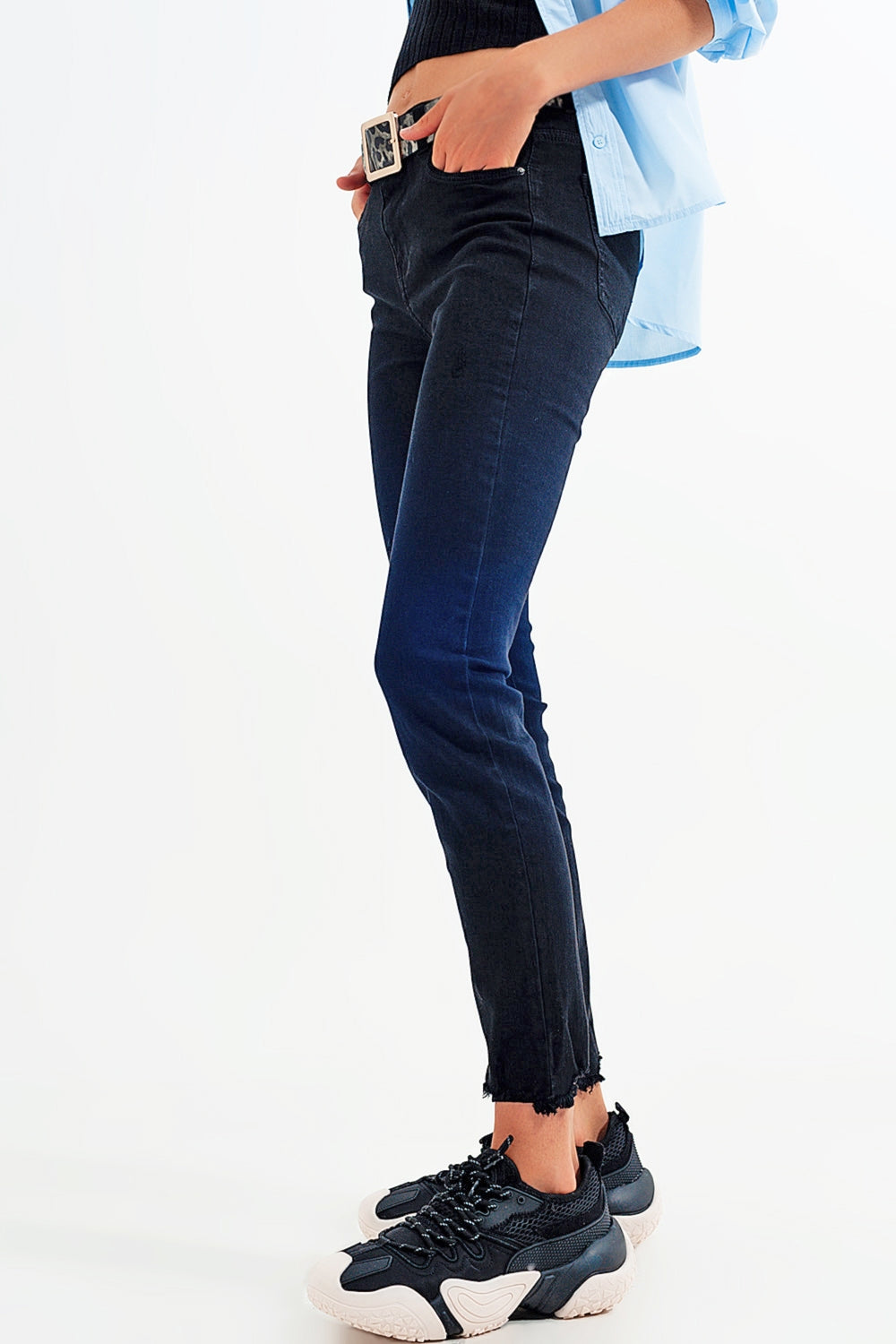 Jean skinny stretch à ourlets découpés Noir