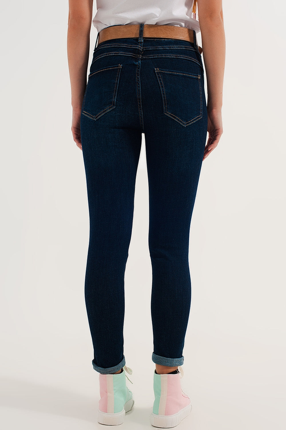 Jean skinny stretch bleu délavé moyen