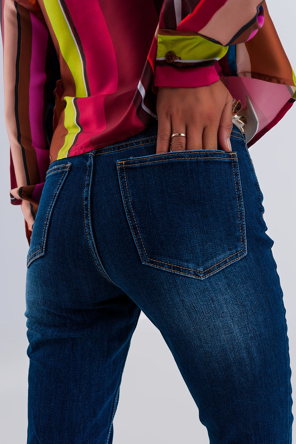 Jean skinny taille haute à ourlets bruts Bleu foncé