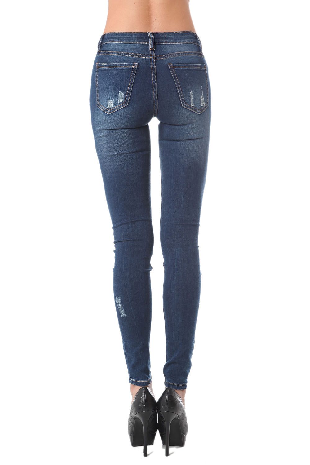 Jean skinny taille haute avec effet usé