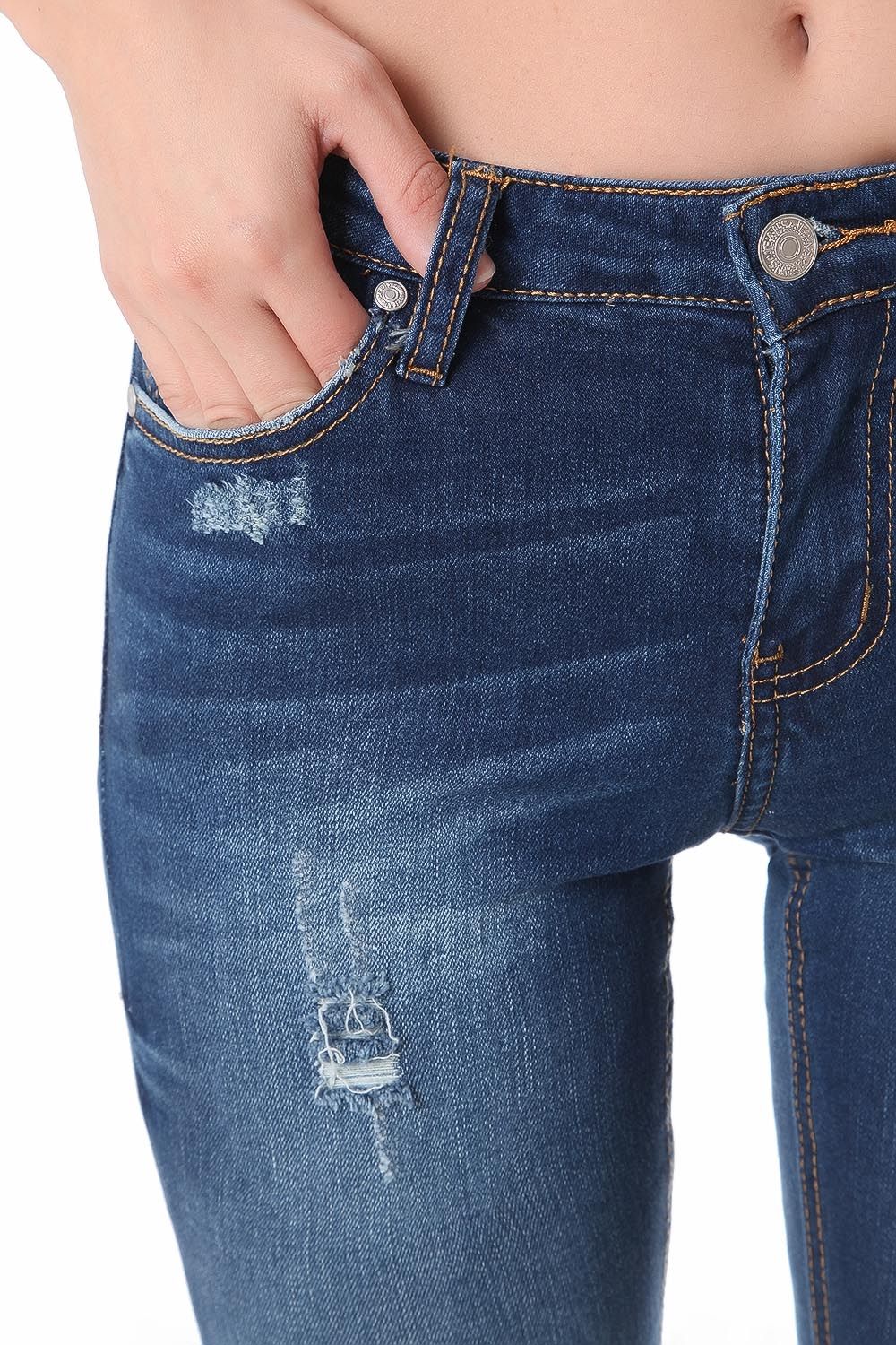 Jean skinny taille haute avec effet usé