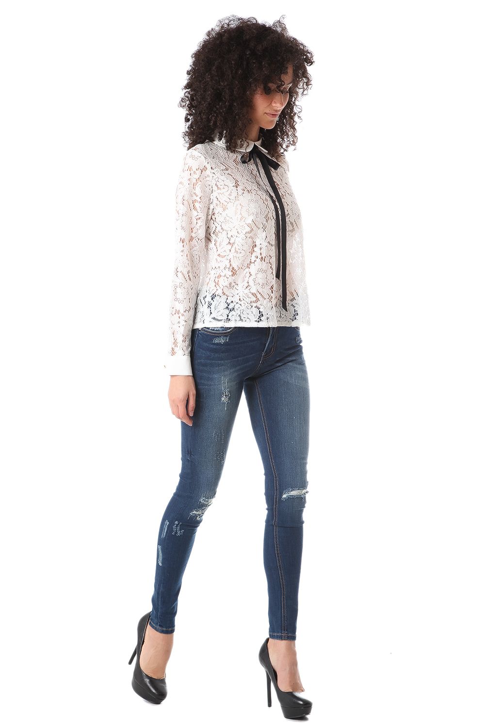Jean skinny taille haute avec effet usé