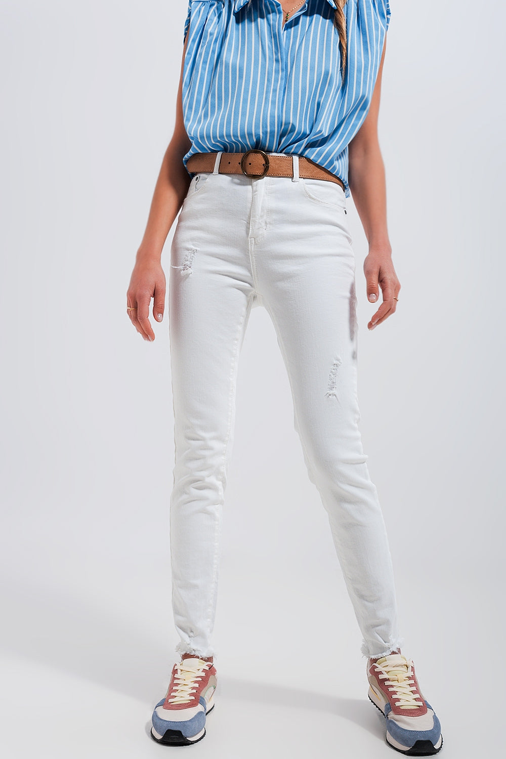 Jean skinny taille haute Blanc