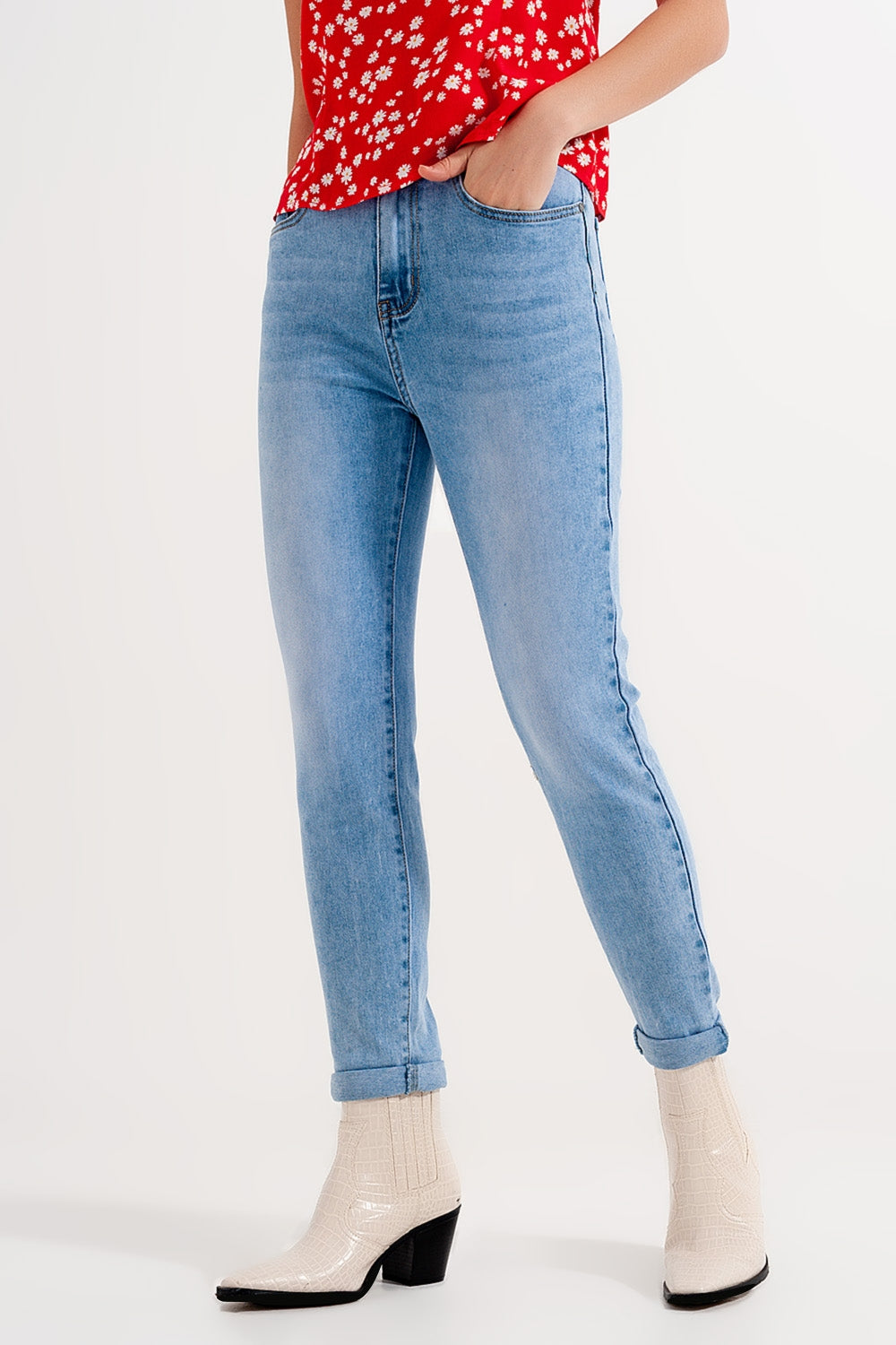 Q2 Jean skinny taille haute bleu clair