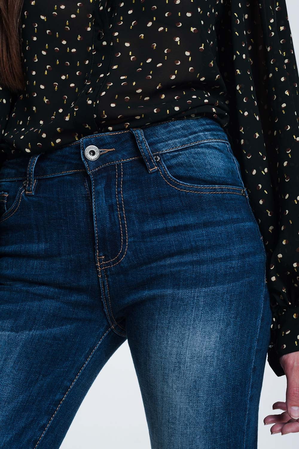 Jean skinny taille haute - Bleu foncé délavé extrême