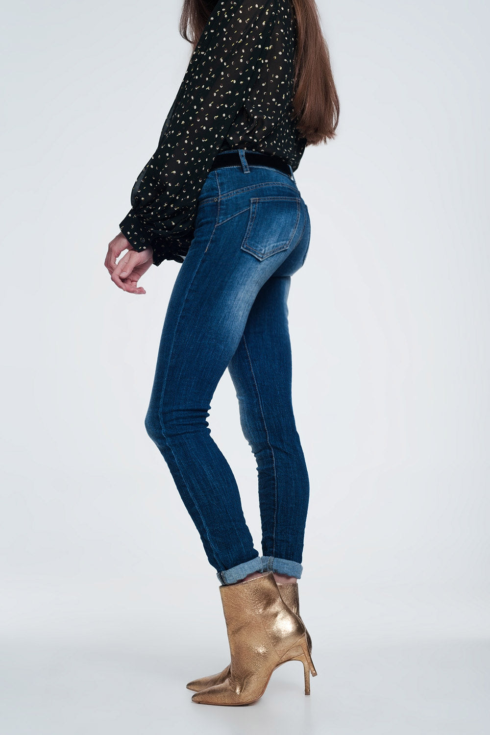 Jean skinny taille haute - Bleu foncé délavé extrême